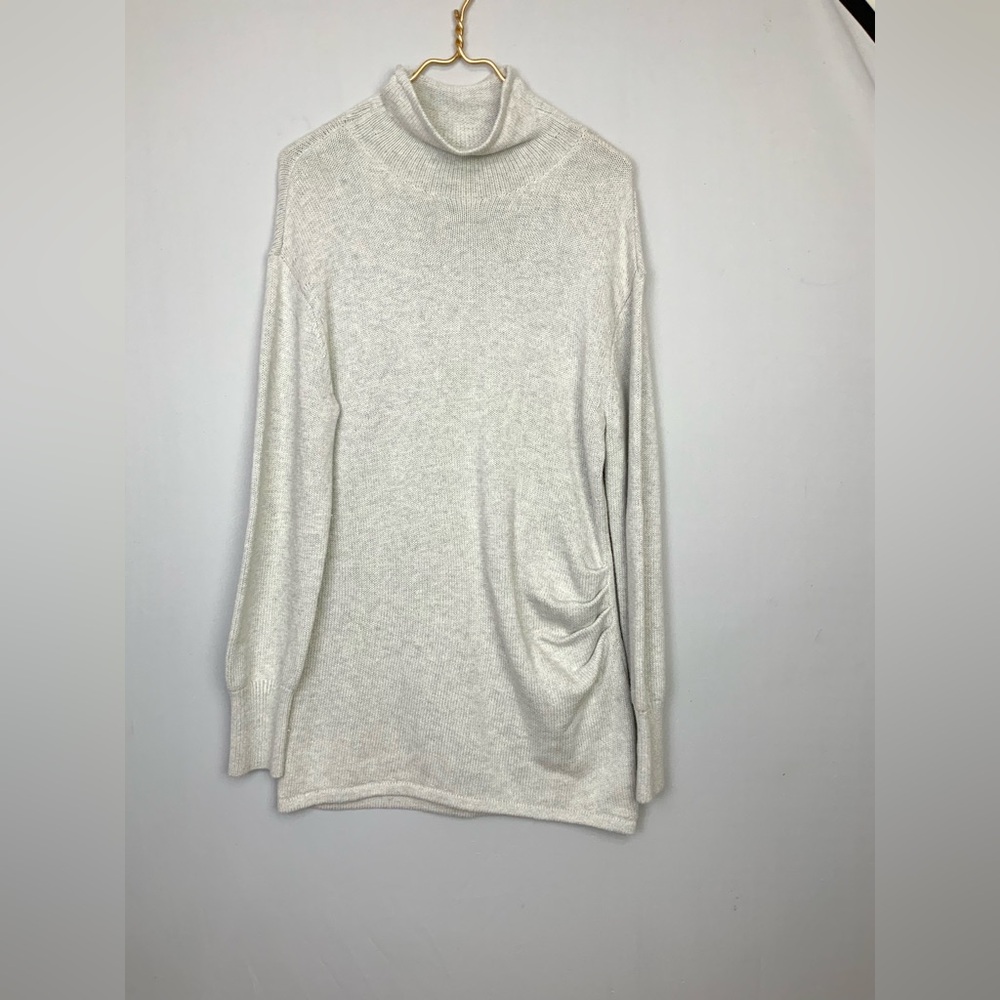 L'Academie Sz Medium Creamy Heather Gray Wool Blend Ruched Mock‎ Neck Mini Dress